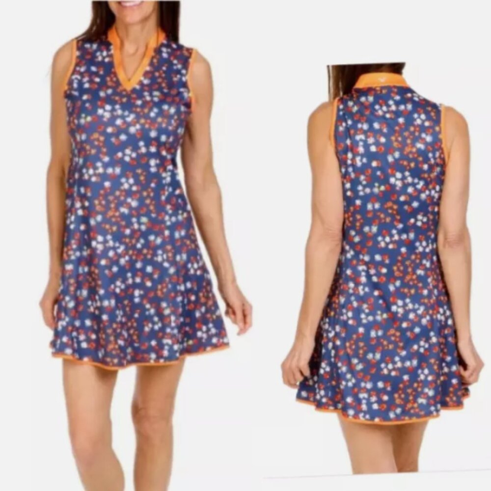 Callaway 50 UPF Opti-Dri Blue Indigo Golf Summer Floral Sun Dress NWT Sz M